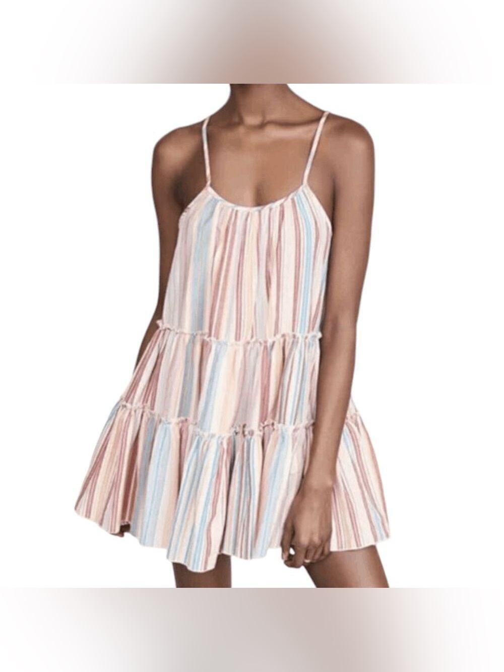 dRA Los Angeles Nathalie Striped Tiered Spaghetti Strap Dress sz Small